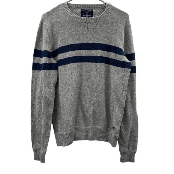American Eagle Gray & Navy Blue Stripe Cotton Long Sleeve Pullover Sweater Sz S - Picture 1 of 8